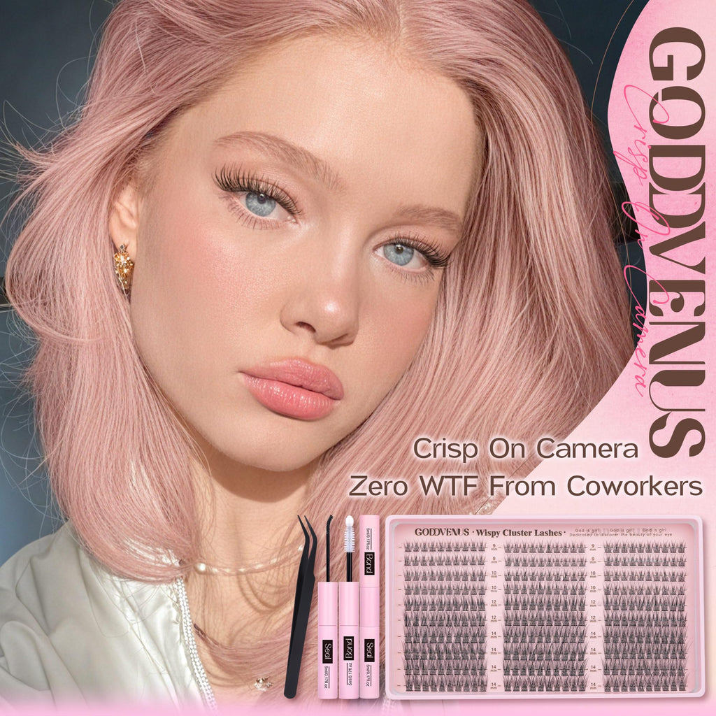 Goddvenus Lash Clusters Kit 9-14mm Wispy Eyelash Clusters Lashes Natural DIY Lash Extension Kit Short Cluster Eyelash Extensions Kit 300pcs C Curl Individual Lashes Cluster Eyelash (With Tweezers)