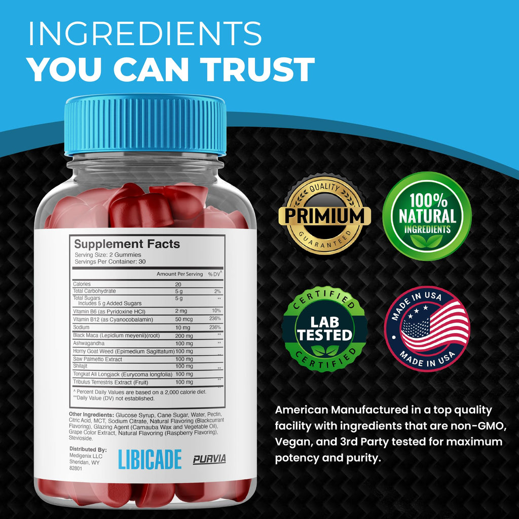 (2Pack) Libicade Gummies, Premium Supplement Gummys For Man, All Natural Drive For Men, Mens Support Health Gummy, Men's Performance Multi Vitamins Daily Strong Workout Energy Active Lifestyle (120ct)