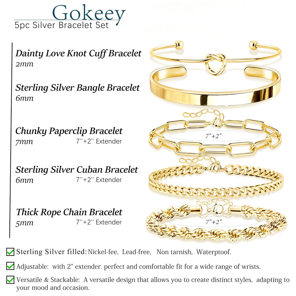 Gokeey Chunky Gold Bracelets for Women Bangle Cuff Cuban Bracelet Stack Set