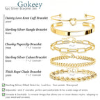 Gokeey Chunky Gold Bracelets for Women Bangle Cuff Cuban Bracelet Stack Set