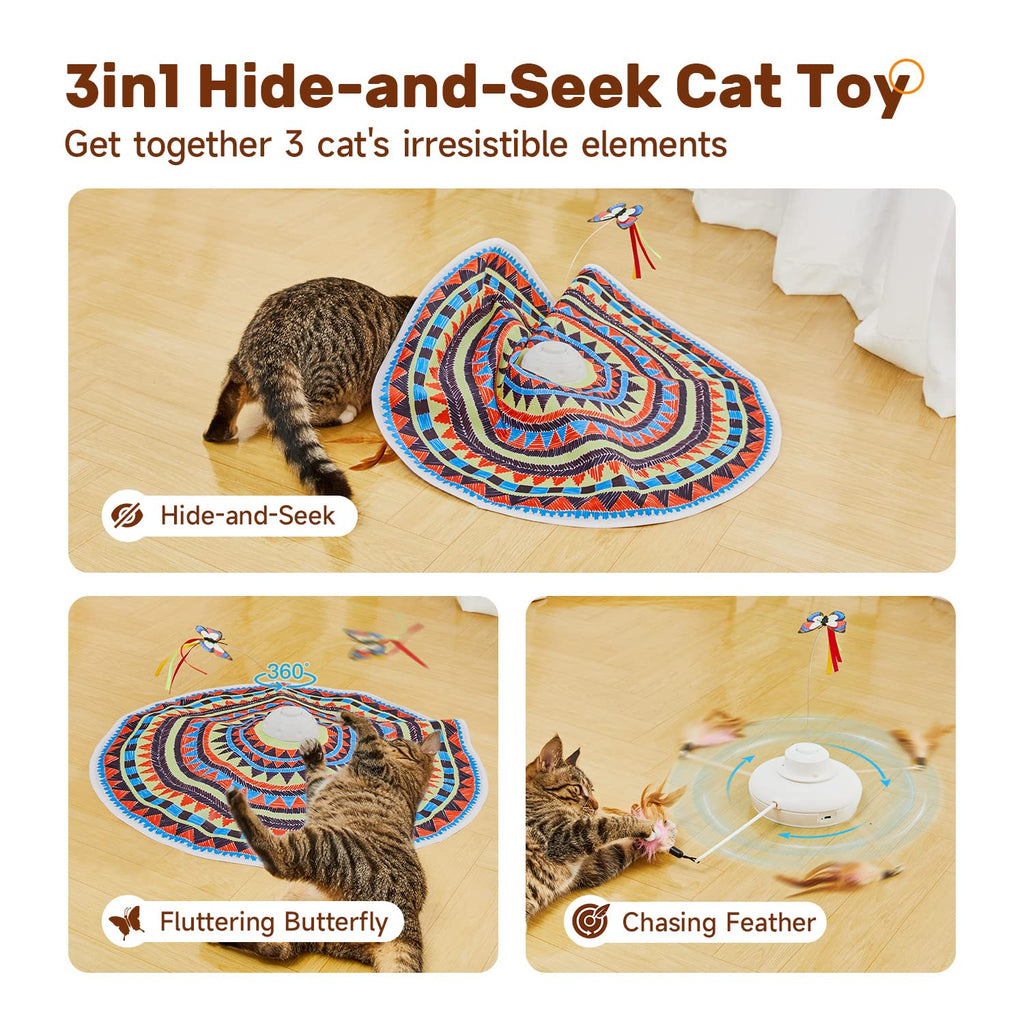 Potaroma Cat Toys Chargeable, 3in1 Hide and Seek, Interactive Fun