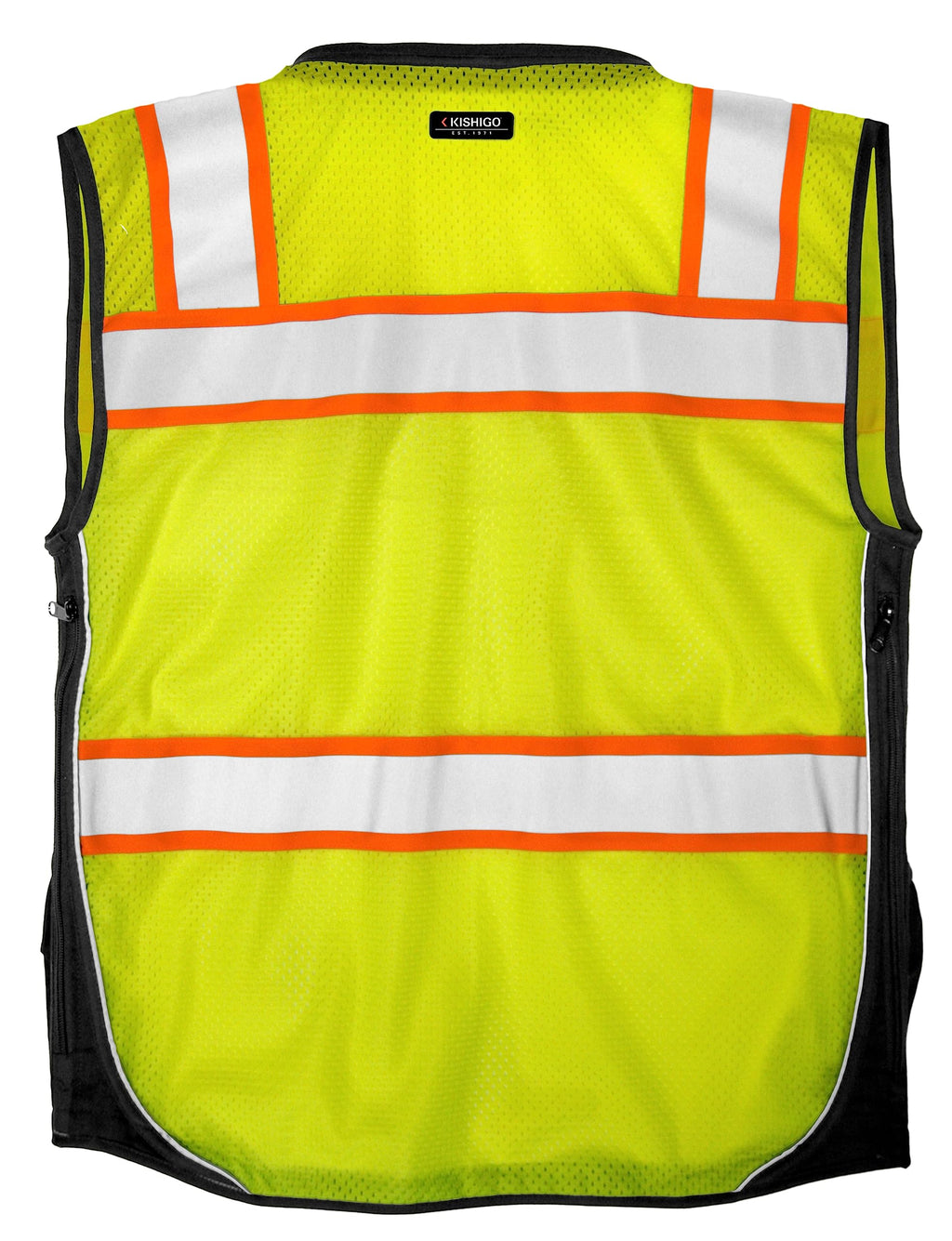 Kishigo Premium Black Series Unisex Surveyors Vest S5002, Class 2 Hi-Vis Safety Vest, 10 Pockets with Reinforced Front Zipper Closure & Durable Webbing, ANSI/ISEA 107 Compliant (Lime/Black, SM), Small