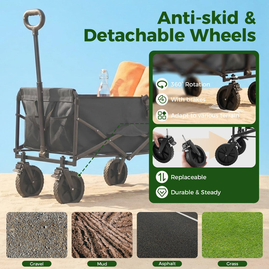OLIXIS Wagon Cart Collapsible, 330lbs Capacity, Black