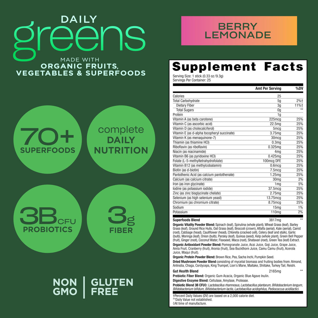 AdvoCare Daily Greens - Greens Powder for Digestion - All-in-one Formula Supports Gut Microbiome, Daily Energy & Immune Support - Antioxidant-Rich Ingredients - Berry Lemonade - 8 oz (20 Servings)