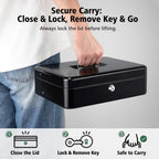 Jssmst Cash Box with Key Lock - 1mm Thick Metal Money Box for Garage Sales, Yard Sales and Petty Cash, Portable Cash Drawer with Coin Tray & Spill-Proof Foam Coin Cover, 4 No-Pinch Bill Clips,11.8''