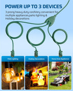 DEWENWILS 40FT (22’+6’*3), 1 to 3 Splitter Outlets, 3 Prong Outlets, Green