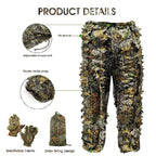 Ghillie Suit Camouflage Hunting Suits Outdoor 3D Leaf Lifelike Camo Clothing Lightweight Breathable Hooded Apparel Suit, Hunting Gloves, Leafy Face Mask and Bag for Jungle Shooting Halloween…