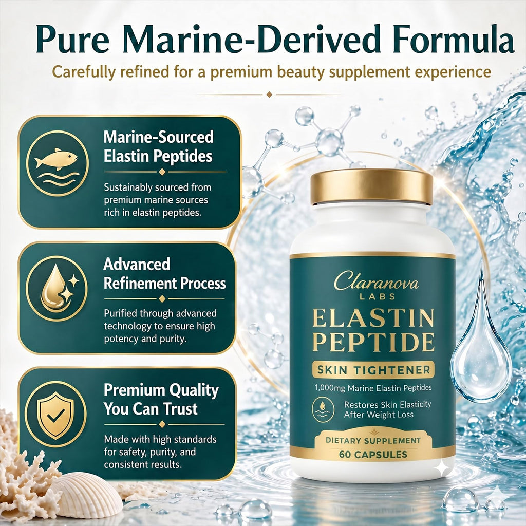 Claranova Labs Elastin Peptides, Marine Protein Complex, 1,000mg Per Serving, Skin Elasticity Support, 60 Capsules