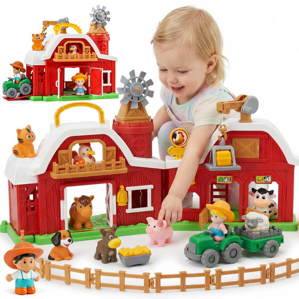 30-Piece Upgraded Farm Animal Big Barn Playset Gifts for Toddlers Christmas