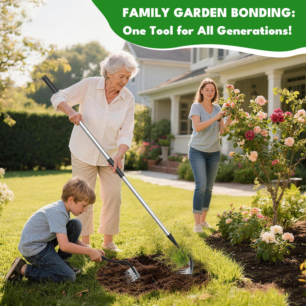 Iron Weeding Rake with Long Handle, Manual Weeder Tool for Garden | Upgraded Rake 8 Teeth Weed Puller Tool, Heavy Duty Weeder Remover Tool for Weeding, Cultivating & Soil Aeration