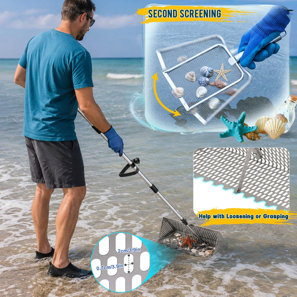5 in 1 Sand Flea Rake for Beach, Collecting Shark Tooth Sand Fleas Shells