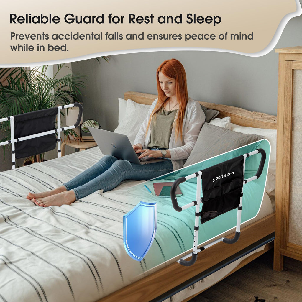goodleben Double Bed Rail for Elderly Adults Safety, Adjustable Bed Assist Rail, Dual Side Bed Rail for Seniors Safety, Under Mattress Bed Guard Rail for Fall Prevention, Fits Twin/Full/Queen Beds