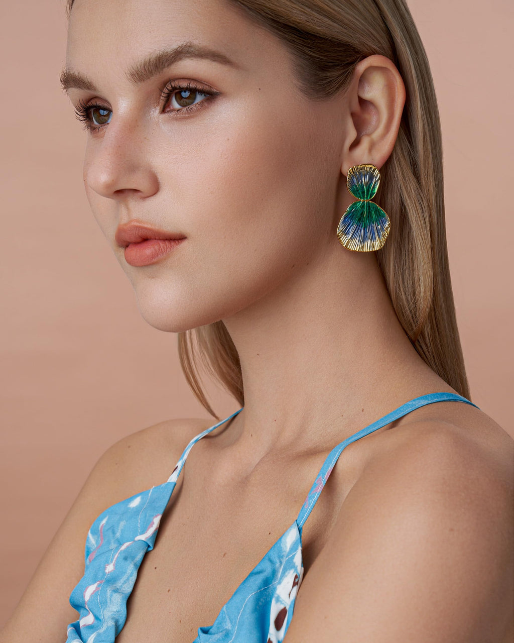 Colorful 18K gold plated Boho Chunky Leaf Floral Geometric Textured Dangling Statement Earrings for Women by SNGIA, Large Orange Green Handmade Trendy Ribbed Fan Dangle Jewelry Gifts, Big Summer Round Oval Square African Beachy Vacation Flower Fashion Acc