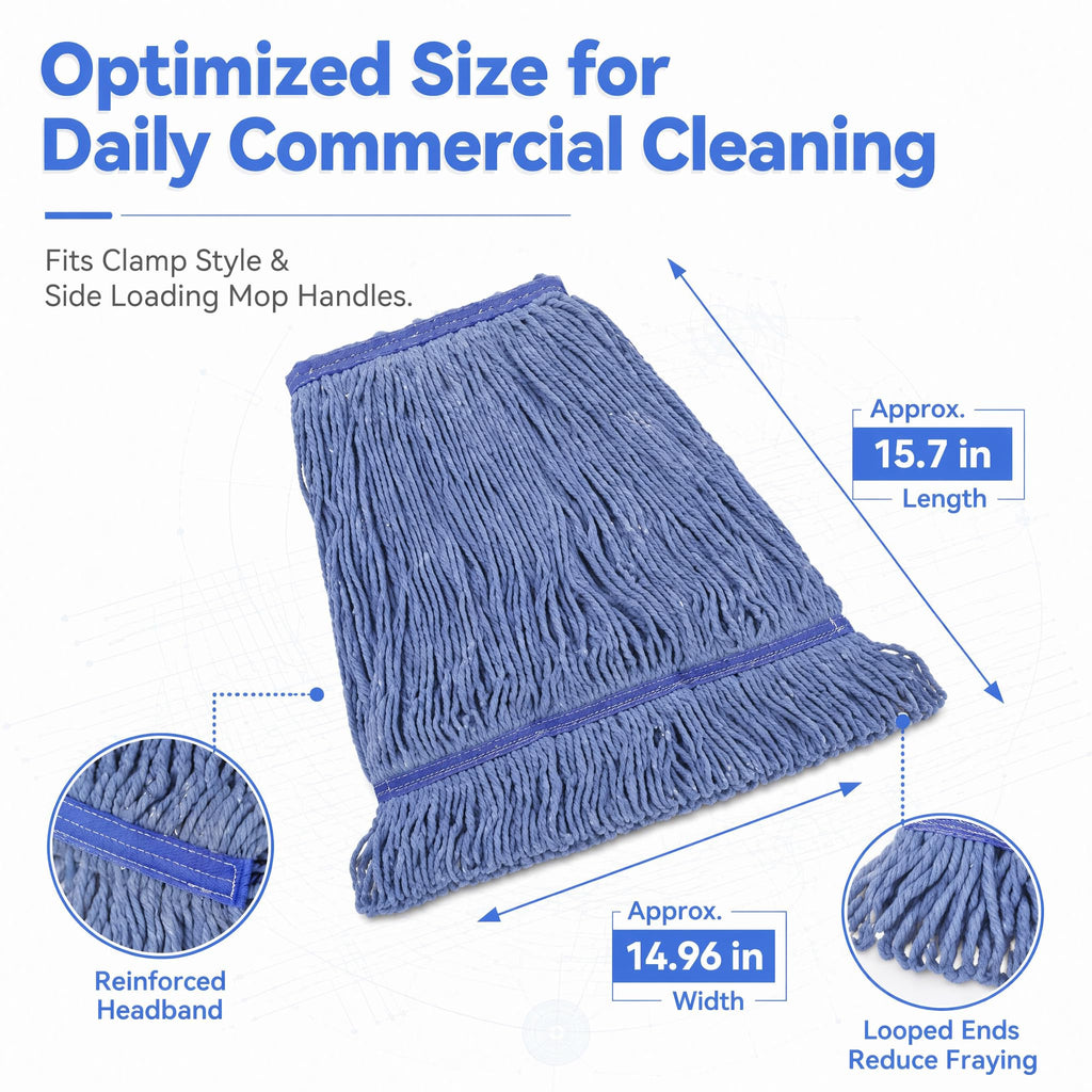 2 Pack Heavy Mop Replace Head，mop Head Replacement,Commercial mop Heads,Reusable Mop Head Refills-Replacement Mop Heads SuitableWet Industrial Blue Cotton Looped End String Head Refill (Blue)