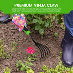Garden Guru Hand Rake Cultivator Claw Soil Tiller with Ergonomic Handle - Military Grade Steel & Rust Resistant - 5 Tine Japanese Ninja Claw - Perfect Pulverized and Aerated Soil