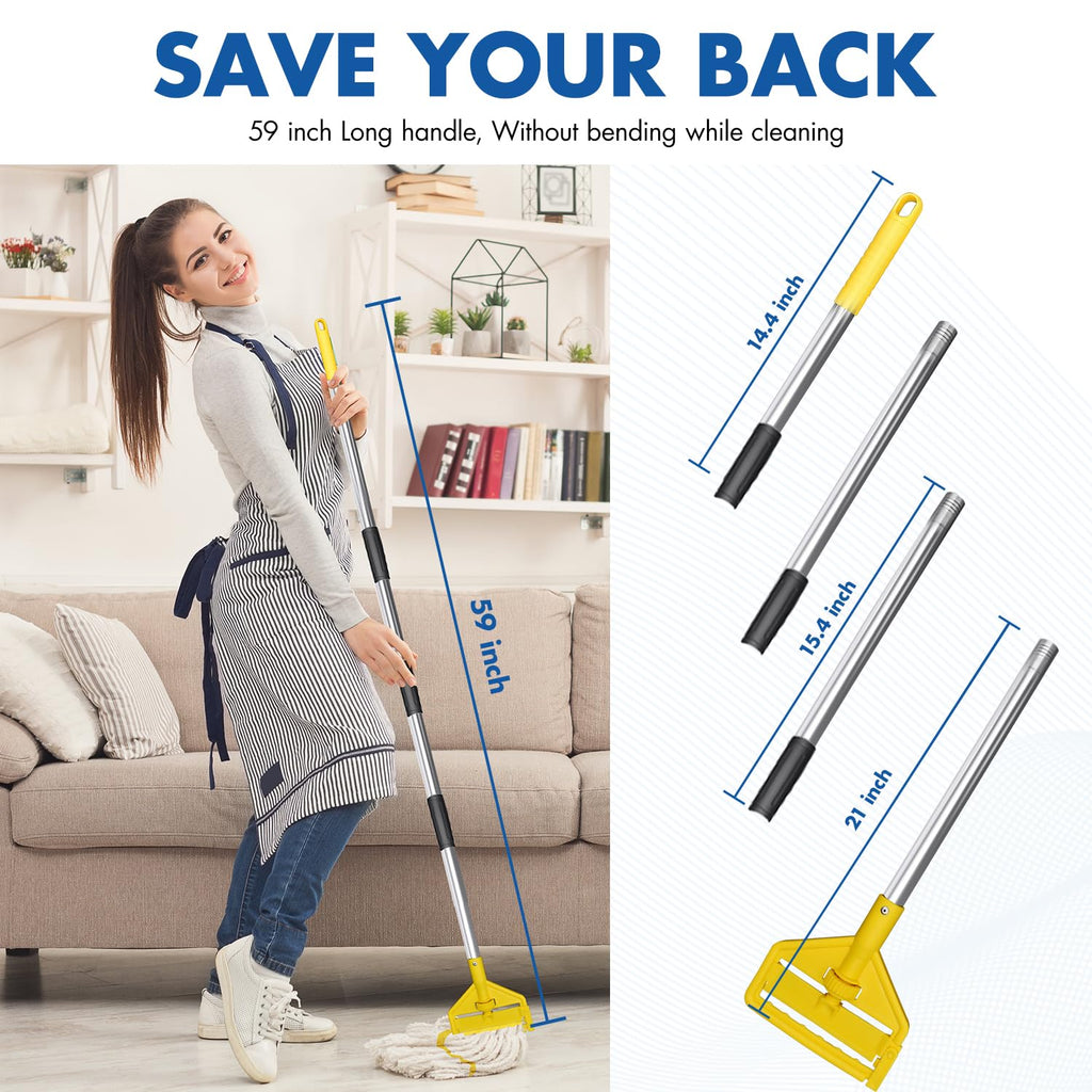 KULED Heavy Duty Industrial Mop with 2 Heads, 59" Handle for Floor Cleaning
