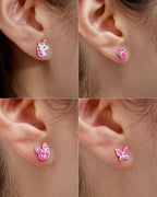 16 Pairs Hypoallergenic Screw Back Earrings for Women Girls 316L Stainless Steel Unicorn Butterfly Strawberry Cherry Flat Back Stud Earrings Jewelry Gift