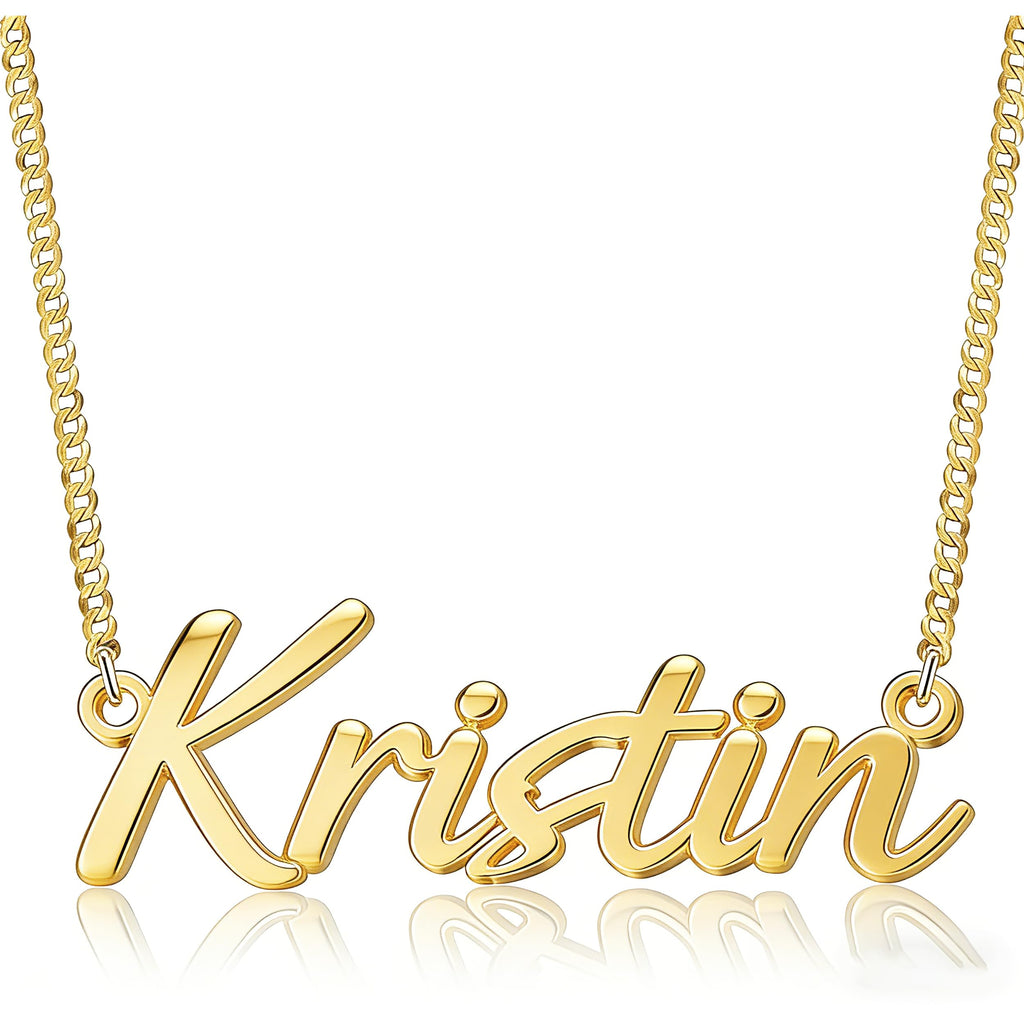 TRANGEL Name Necklace Personalized with Curb Chain, Dainty Custom Necklace with Name for Women 925 Sterling Silver Gothic Style Customized Nameplate Necklace Gifts for Christmas