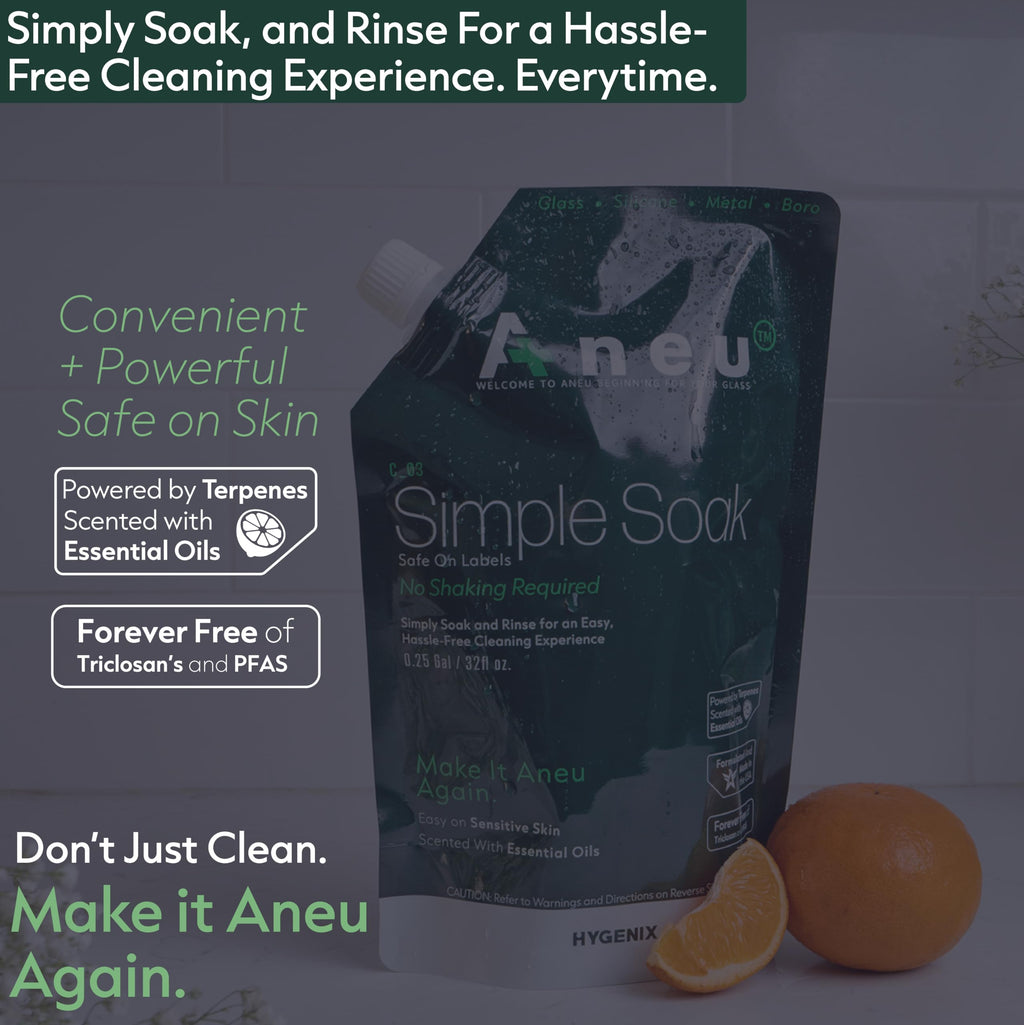 Aneu Simple Soak 32oz – Soak & Rinse Formula | Easily Dissolves Tough Resins & Grime | No Shaking Required | Cleans Glass, Silicone, Metal, & Borosilicate | 32oz - 1 Pack