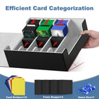 Mlikero Card Deck Case, 2400+ Trading Card Storage Box with 10 Colorful Dividers and 4 Foam Stoppers, Leather Magnetic Closure Commander Deck Box Fit for MTG, TCG (4 Rows, Black&Grey)