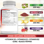 NEW AGE COQ10 200mg Red Yeast Rice Omega 3-6-9 Magnesium Complex Zinc Vitamin K2 D3 - Support Vitamins for Women and Men with Vitamin B3, Coenzyme Q10-180 Count