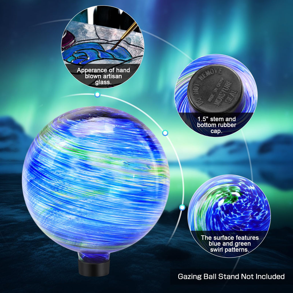PIREKZUNT Gazing Balls for Garden, Blue and Green Hand Painted Gazing Glass Ball, Reflective Ball Yard Ornament for Outdoor Decoration Patio Garden Lawn (10 Inch)