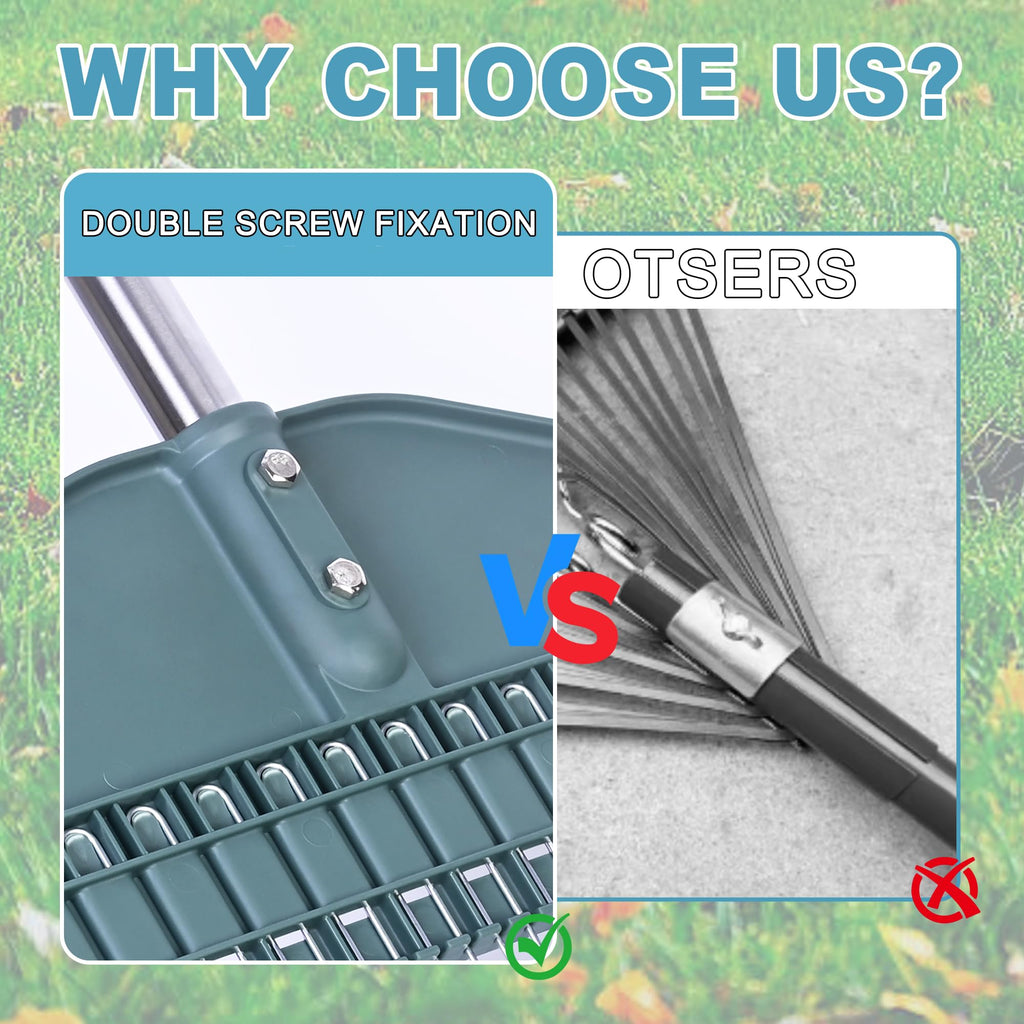 YEELOR Thatch Rake, 66" Adjustable Handle, 17" Wide Dethatcher Rake for Garden, Patio & Lawn, Cleans Dead Grass, Thatch, Pine Needles & Acorns (Right-Angle Hook)
