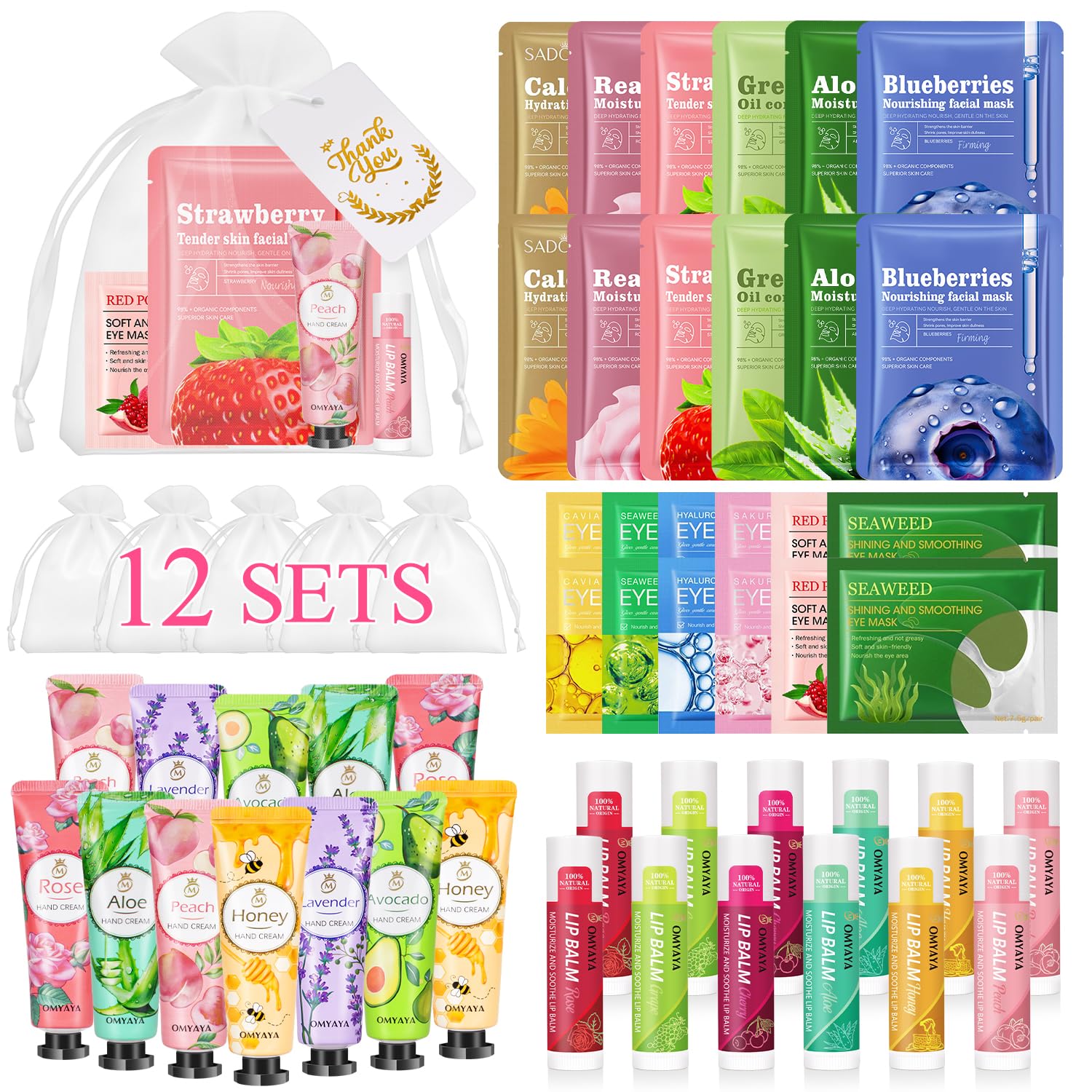 72 Pcs Bulk Gifts For Women, Bulk Facial Mask, Lip Balms, Hand Creams & Under Eye Patches, Spa Party Supplies,Party Favors For Bridal Wedding, Baby Shower,Sleepover Party, Christmas Stocking Stuffers