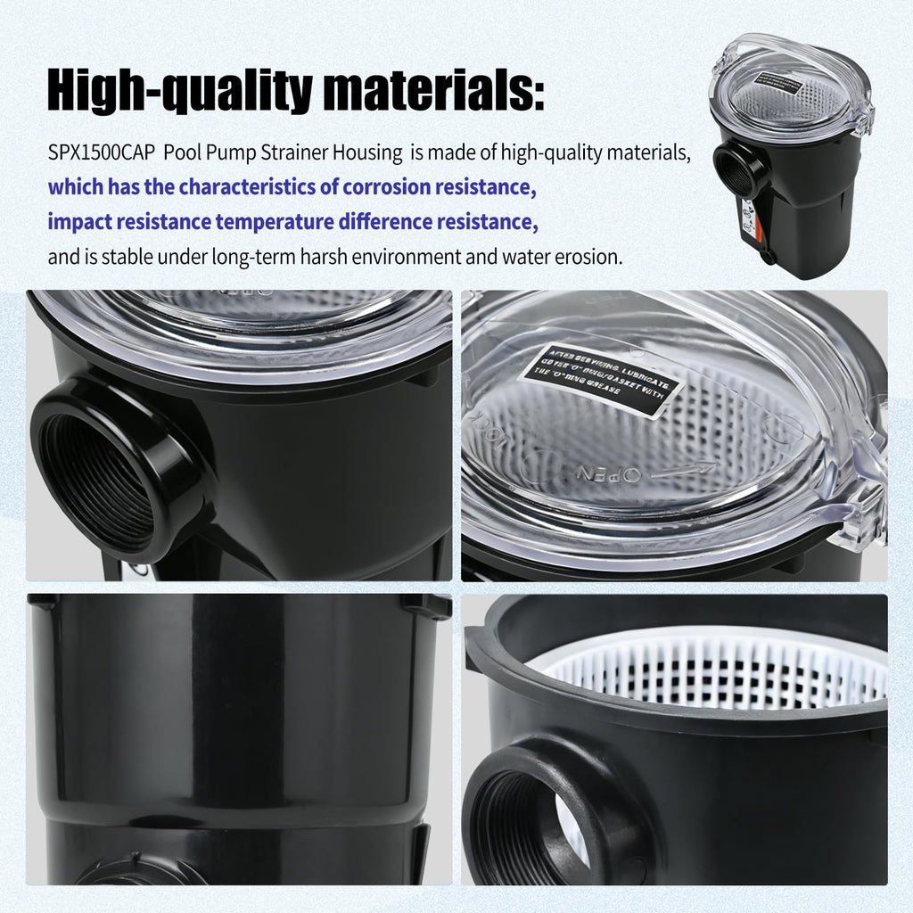 XQK SPX1500CAP Pump Strainer Housing w/Basket Compatible with Hayward Strainer Pump Housing Power-Flo LX SP1580,SP1580. EP1500LX Filter Pumps Replacement Filter Shell, SP1520UN Strainer Pumps Body