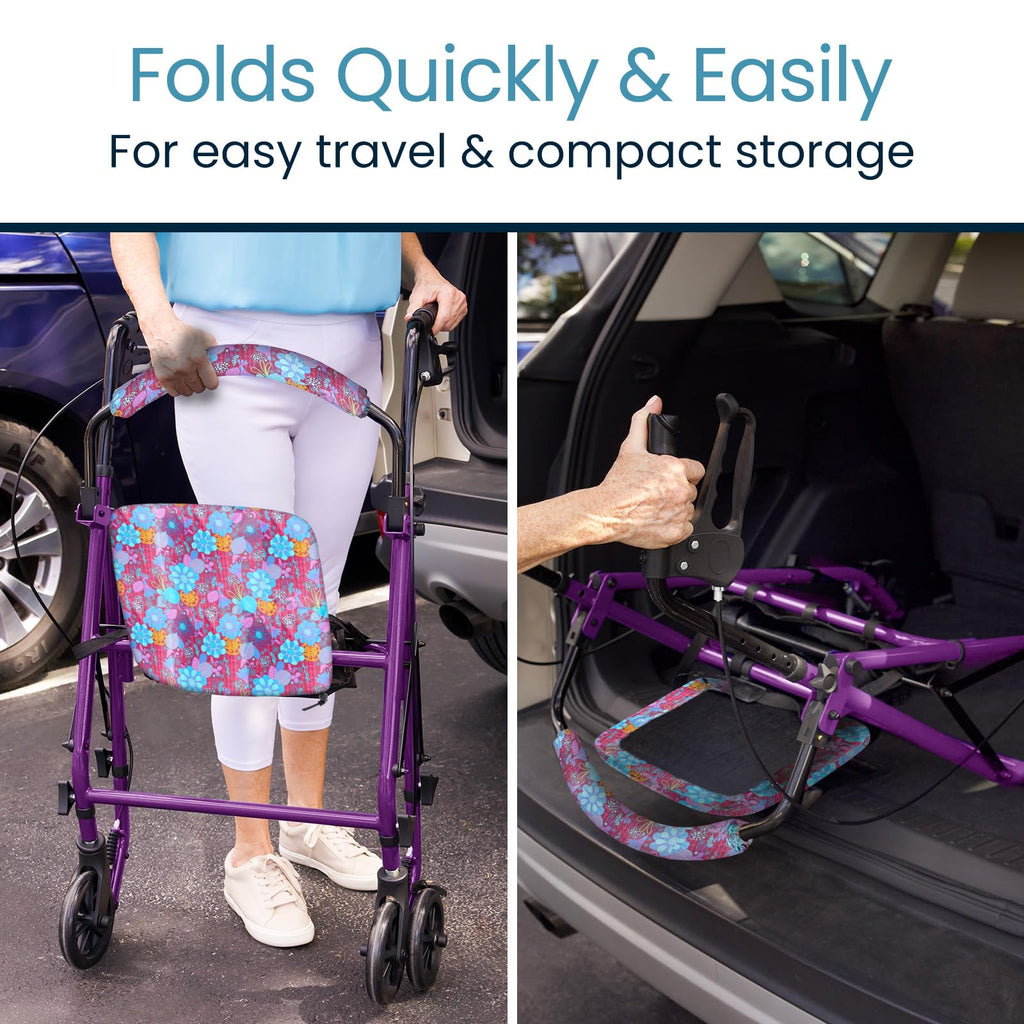 Vive Mobility Steel Rollator Walker with Seat - Foldable, Narrow, Rolling Senior Walker for Small Spaces - 4 Wheel Lightweight Adult Easy Drive with Underseat Storage, Adjustable Height (Black)