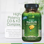 Irwin Naturals High Potency Mega D3 & K2 + Turmeric Extract — 60 Liquid Soft-Gels - 3 Pack