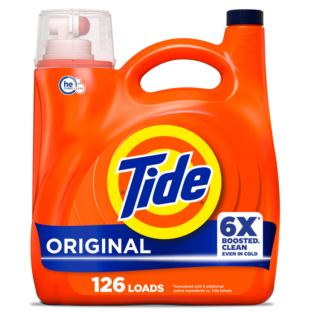 Tide Liquid Laundry Detergent, Original Scent, 126 Loads, 158 fl oz, Boosted Clean even in cold water, laundry soap, concentrated liquid detergent