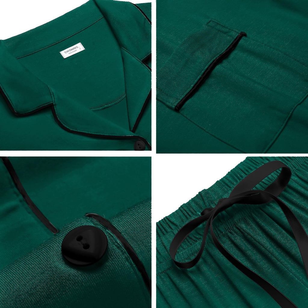 SWOMOG Womens Button Down Pajamas Set Short Sleeve Sleepwear Bride Soft Pj Lounge Sets XS-3XL Christmas Green XXX-Large