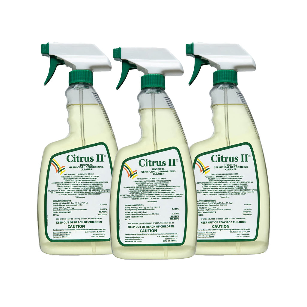 Citrus II Hospital Germicidal Deodorizing Cleaner - Fresh Citrus Scent - Disinfecting Spray Cleaner - 22 Fl Oz - Pack of 3