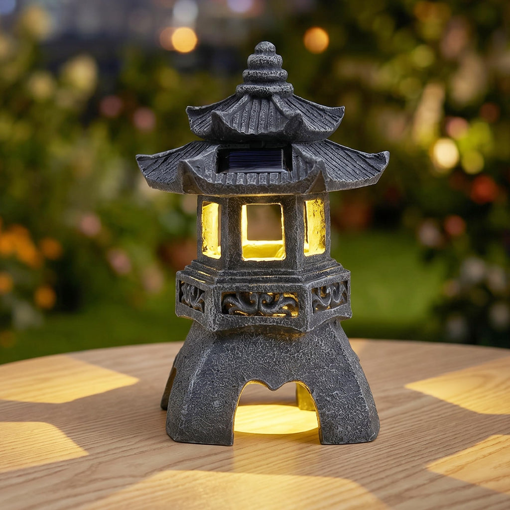 HL3NIGIM Solar Zen Garden Statue, Pagoda Lantern with 3 Solar Panels, Outdoor Decor for Landscape Patio, Balcony and Yard, Gift for Women Mom and Gramma