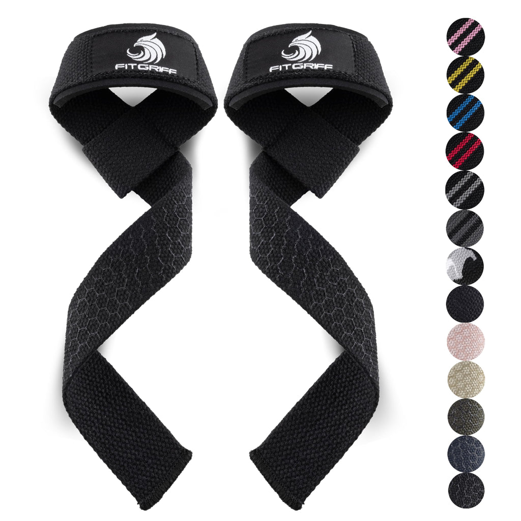 Fitgriff�� Lifting Wrist Straps for Weightlifting, Gym, Deadlift, Workout (Made of Premium Cotton & Padded) - Men & Women (Standard, Black (Silicone-Grip))