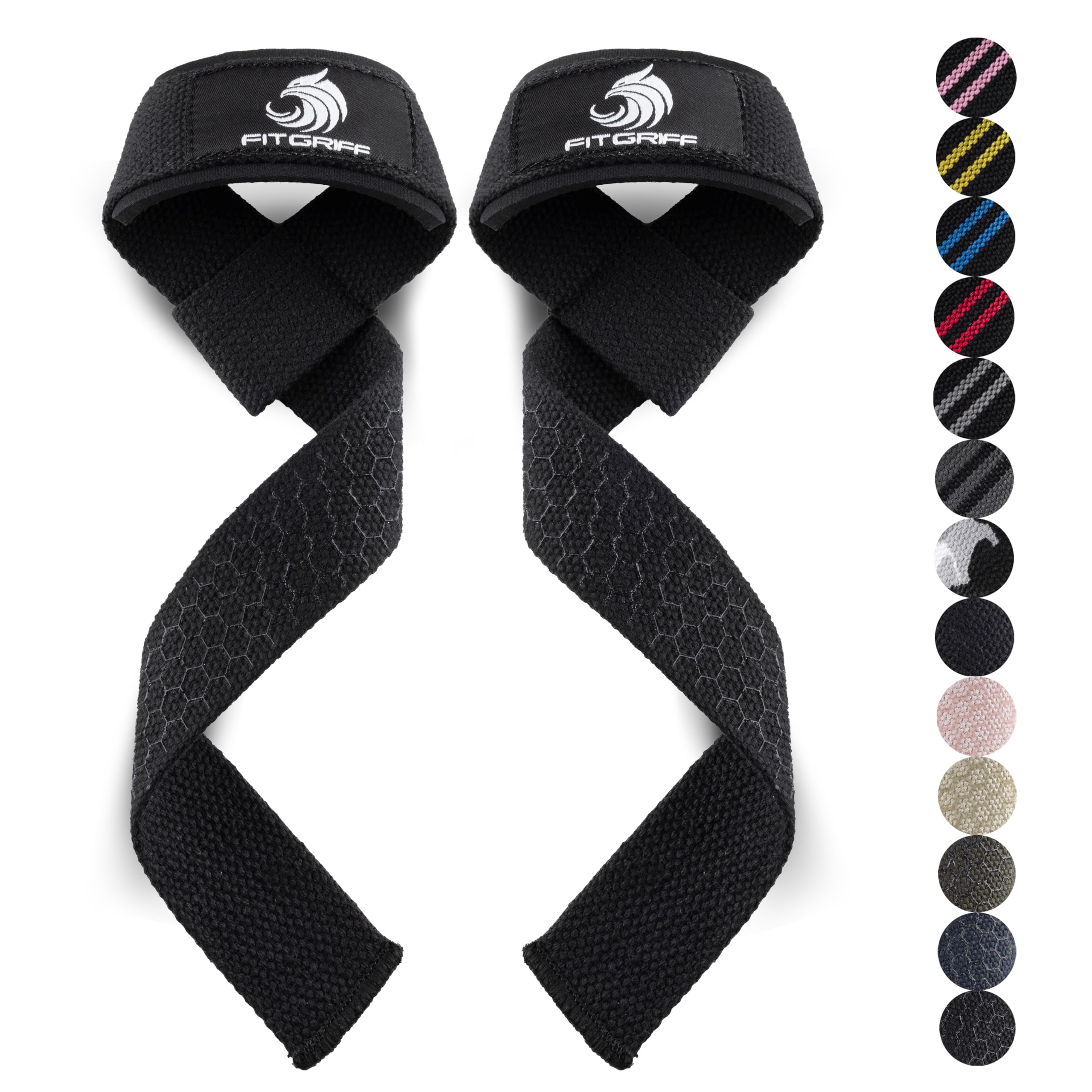 Fitgriff�� Lifting Wrist Straps for Weightlifting, Gym, Deadlift, Workout (Made of Premium Cotton & Padded) - Men & Women (Standard, Black (Silicone-Grip))