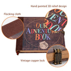 JIMBON Our Adventure Book Scrapbook Photo Album Retro Style Embossed Letter Cover Travel Diary Journal Scrap Book Kit For Couples,Memory Book For Anniversary Wedding