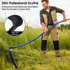 20'' Scythe Tool for Grass Cutting, Unique Curved Stainless Steel Pole, Adjustable Dual-hand Grip, Professional-Grade Blade, for Clearing Bushes, Vines, Fields, Ditches, Paths, Landscaping, 61in.