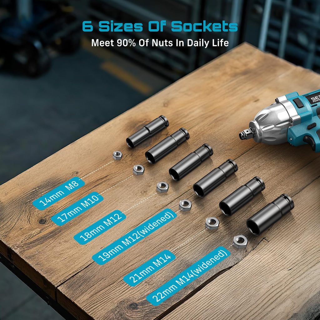 Seesii Impact Wrench 665 FT-LBS(900N.m) 3300IPM 1/2 Impact Gun High Torque Electric Impact Driver Cordless Impact Wrench with 21V 2x4.0Ah Battery 6 Sockets&Case for Home Car Tire Lug Nut Removal Tool