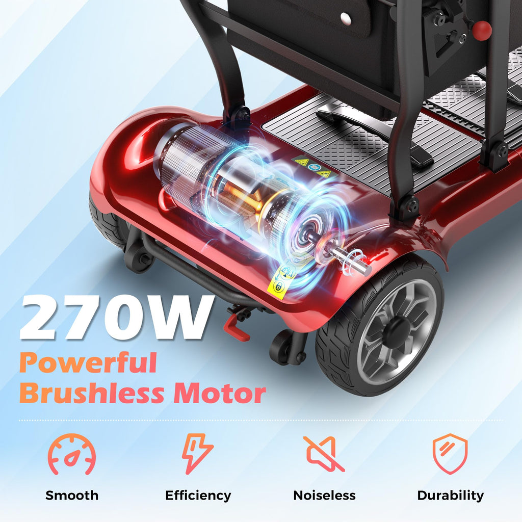 Lightweight Mobility Scooter for Adults & Seniors - Cruise & Airport Approved, 43lb Foldable Portable Motorized Scooters with Removable Lithium Battery for 12.4 Miles Travel, 300lb Capacity, Red