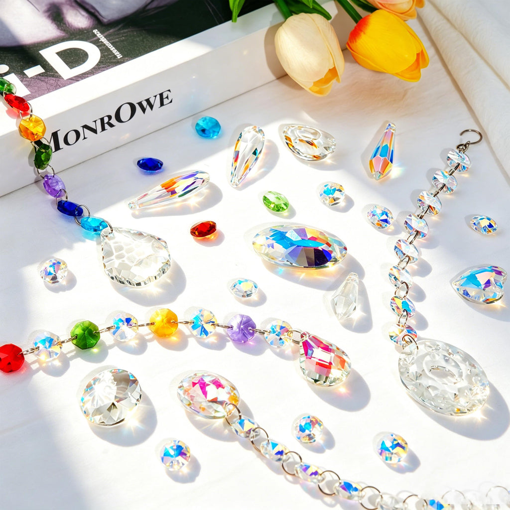 WASTROYAL 212pcs Crystal Suncatcher Kit, Glass Prisms for Chandelier Parts