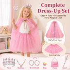Meland Princess Dress Up for Girls 3-8, Princess Cape with Crown & Tutu Skirt, Birthday Gift for Girls 3 4 5 6 7 8 Years Old, Toys for Toddler Kids Pretend Play, Halloween Costume, Christmas, Party