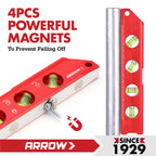 ARROW 8-Inch Torpedo Level, Magnetic Level Tool with 0°/30°/45°/90° Bubbles, Top-view Windows, Aluminium Alloy Frame, Dual Metric and SAE Scales