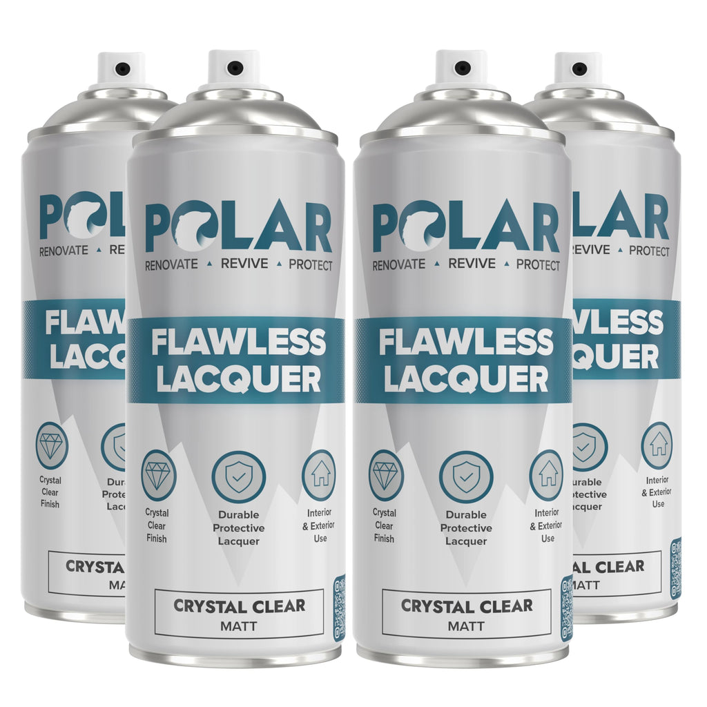 Polar Clear Matte Flawless Lacquer Spray - 4 x 13.5 Fl Oz - Clear Coat Spray Paint - Non-Yellowing & Scratch Resistant - Interior & Exterior Surfaces for Wood, Metal, Plastics, Glass & Ceramics