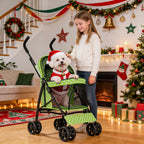 MoNiBloom 4 Wheels Pet Stroller, Easy-Fold Umbrella Shaped Dog Cat Jogger Stroller w/Storage Bag & Visible Mesh for Small/Medium Dogs Cats Lawn Green Polka Dots