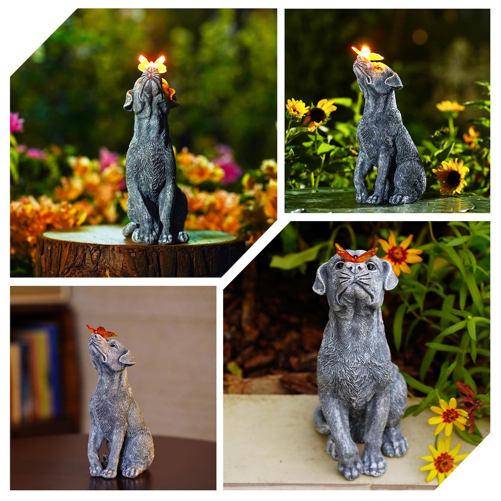 Goodeco Dog Statue with Solar Butterfly Garden Decor