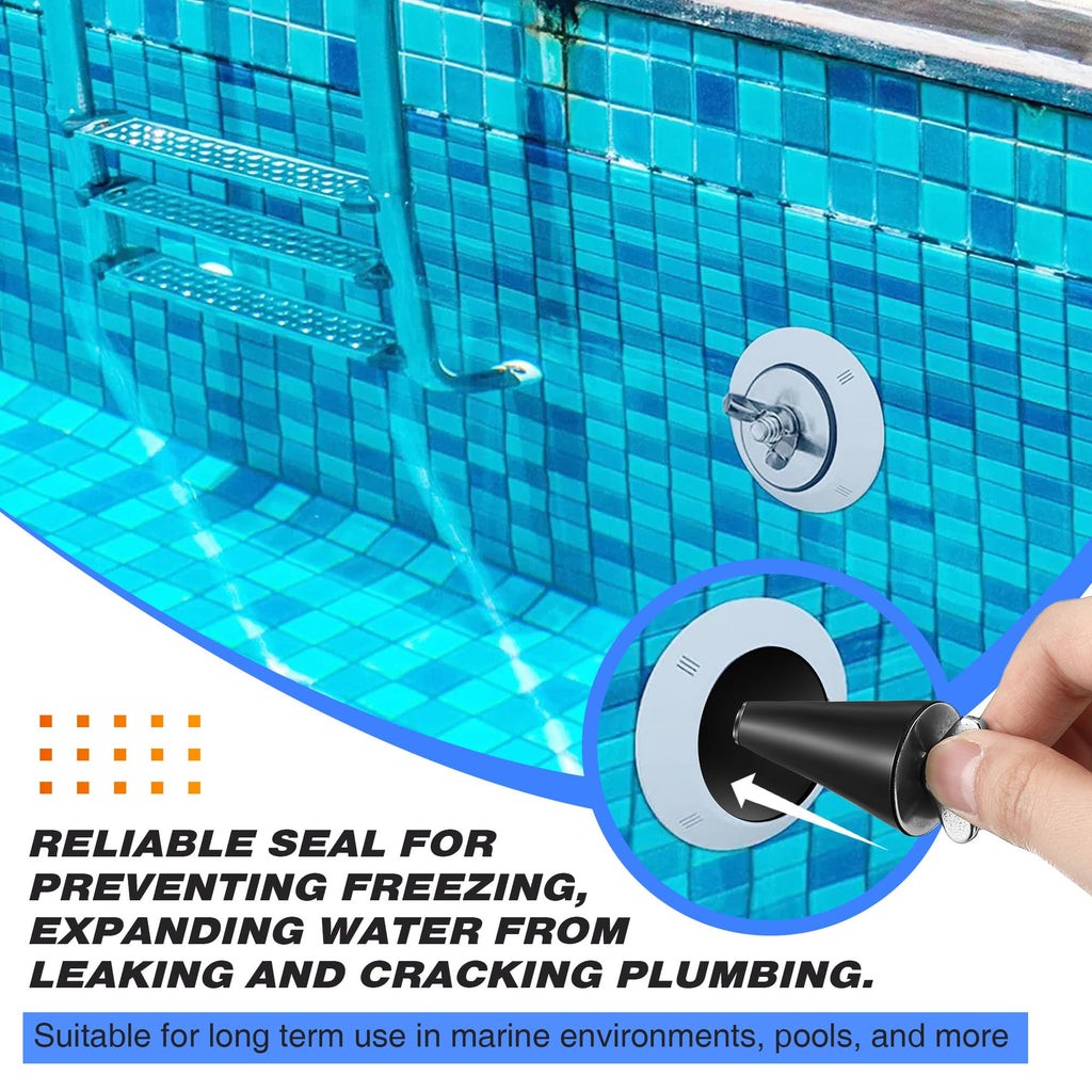 Dunkive 4 Pcs 1'' to 1 1/2'' 7-10 Universal Pool Winterizing Plug, Rubber Stopper & Stainless Steel Head, Swimming Pool Winter Expansion Plugs for Preventing Leaks & Cracking Plumbing