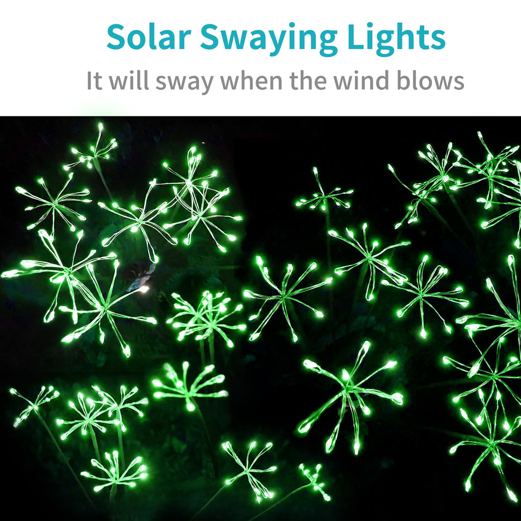 JJGoo Solar Garden Lights, New Upgraded 2 Pack Solar Swaying Starburst Light, Waterproof Fireworks Outdoor Lights, Yard Patio Pathway Decoration, Green