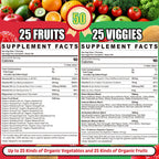 Super Greens Gummies, Daily Green Superfood Supplement w/Spirulina, Chlorella, Mushrooms, Probiotics, Multivitamins, 50+ Super Greens & Veggies Gummies to Boost Immunity, Energy & Gut Health, 120cts